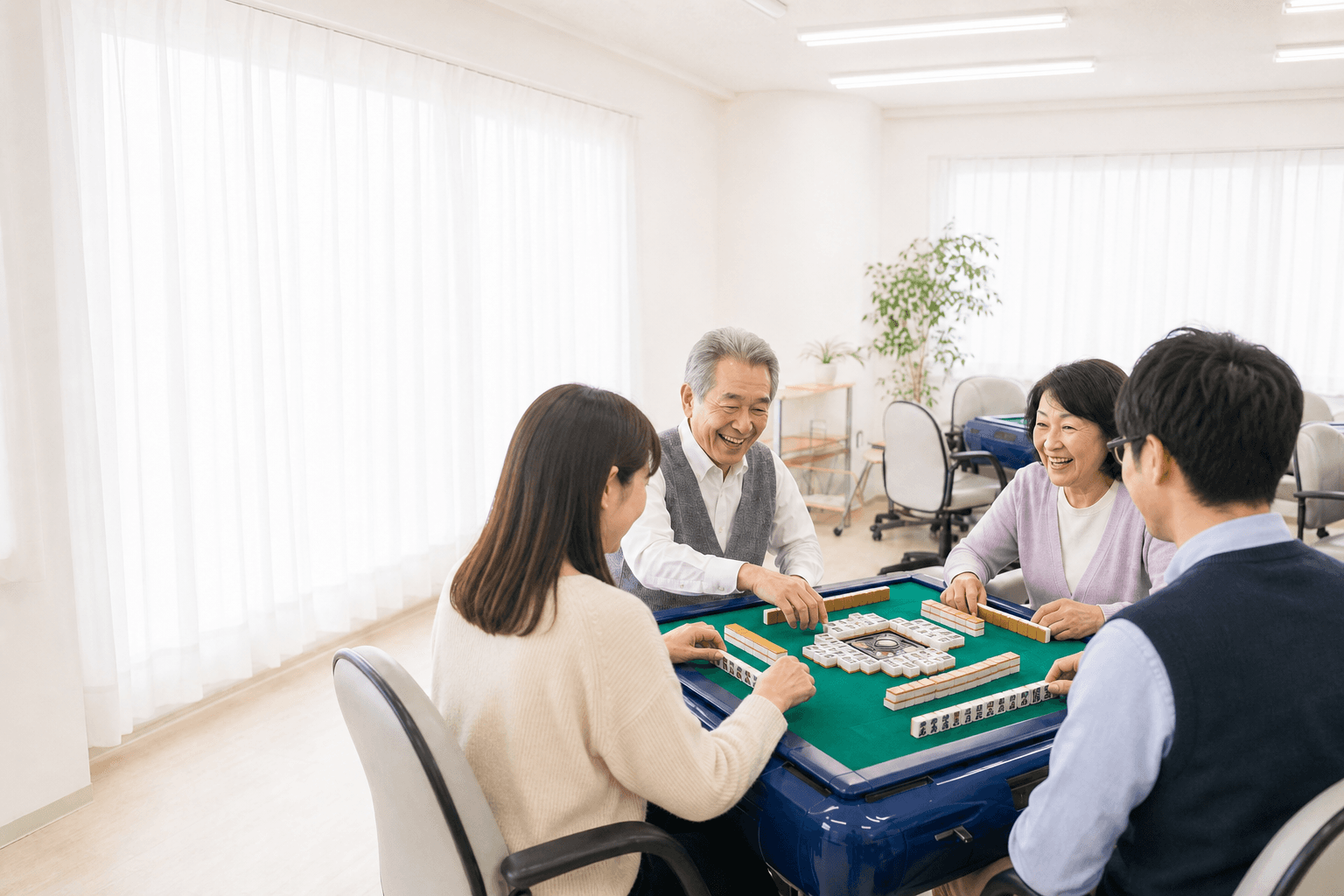 笑顔で麻雀を楽しむ参加者たち
