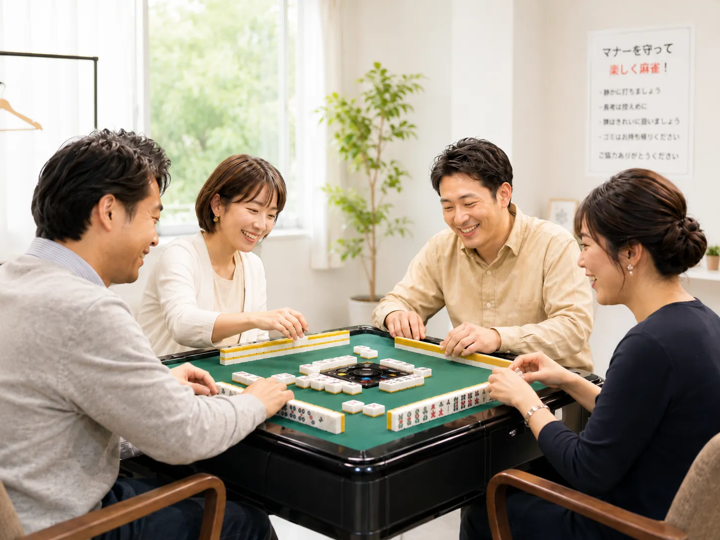 くつろいで麻雀を楽しむ参加者